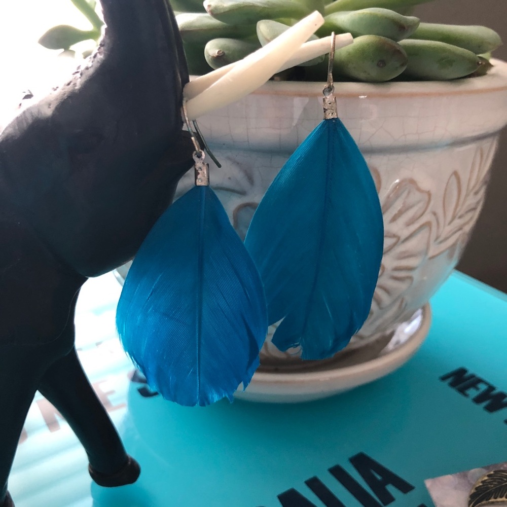 Blue feather earrings